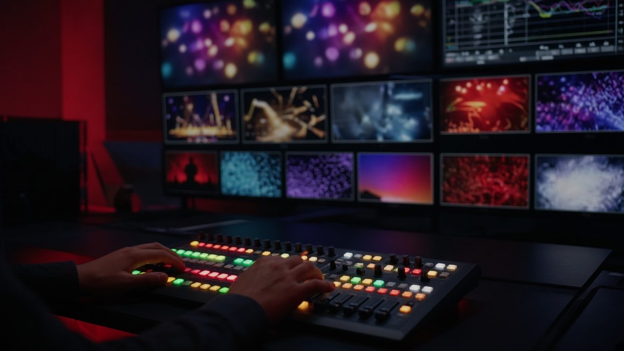 Live production control room with multiview monitors